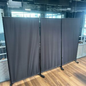 Paravent mobile 3 panneaux en tissu gris